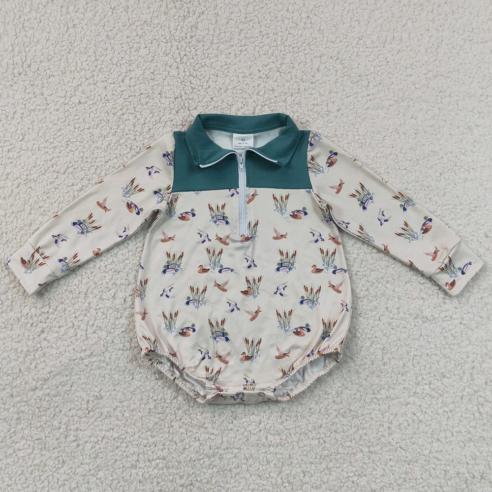 Baby Boys Rompers Long Sleeve Ducks Plaid Hunting Zip Rompers LR3052