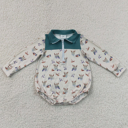 Baby Boys Rompers Long Sleeve Ducks Plaid Hunting Zip Rompers LR3052