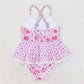 Baby Girls Swimsuits Pink Rose Flowers Ruffle One Piece Swimsuits S0247