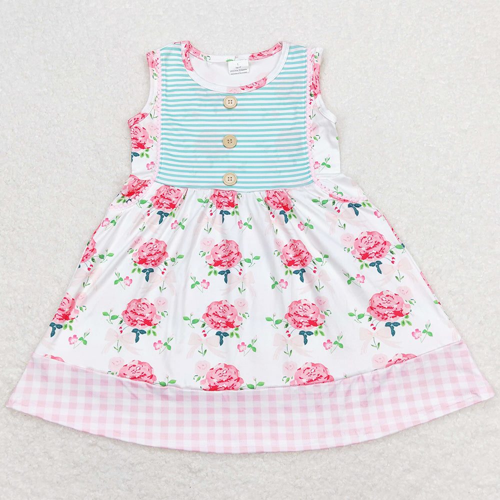 Baby Girls Dress Flower Print Summer Knee Length Dresses GSD0886