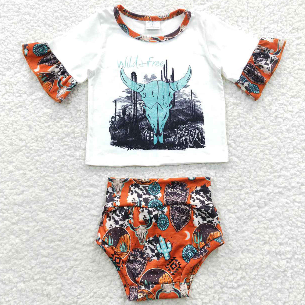 Summer Baby Girls Clothes Wild Free Cow Western Bummie Sets GBO0129