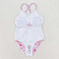 Baby Girls Swimsuits Pink Rose Flowers Ruffle One Piece Swimsuits S0247