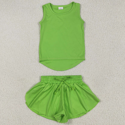 Baby Girls Clothes Green Sleeveless Yoga Top Skorts Sets GSSO2503 5.27