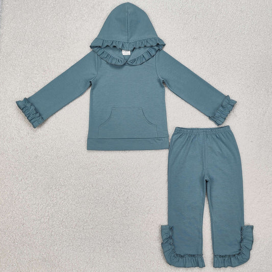 Baby Girls Clothes Blue Ruffle Hooded Top Pants Clothes Sets GLP2250