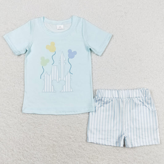 Baby Boys Clothes Blue Castle Shirt Top Shorts Summer Clothes Sets BSSO0777