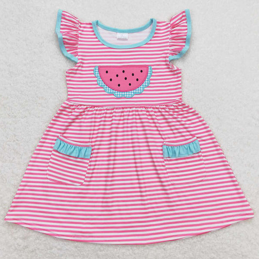 Baby Girls Dress Pink Stripes Watermelon Flutter Sleeve Knee Length Dresses GSD0964