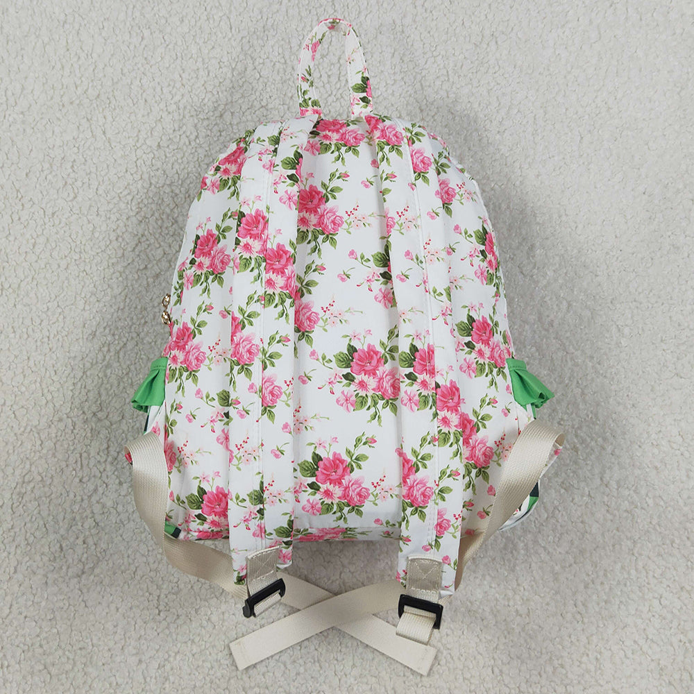 Baby Girls Backpacks Green Checkered Flowers Backpack School Zip Bags BA0218