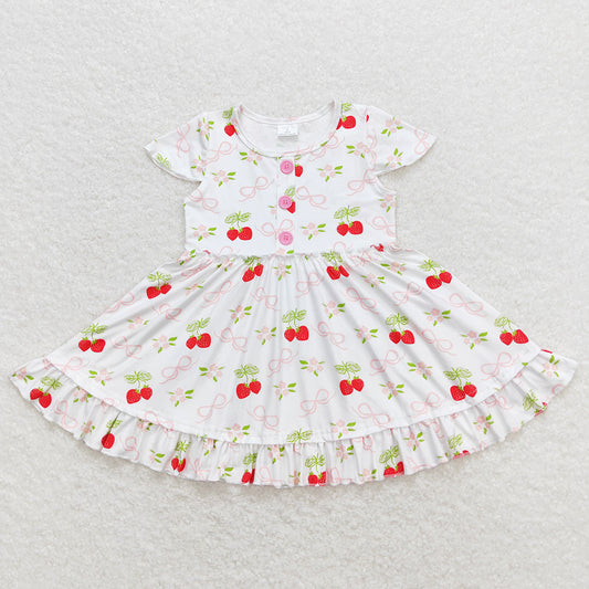 Baby Girls Dress Short Sleeve Strawberry Knee Length Dresses GSD0888