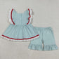 Baby Girls Clothes Embroidery Flags Flutter Sleeve Tunic Ruffle Shorts 4th of July Clothes Sets GSSO2926