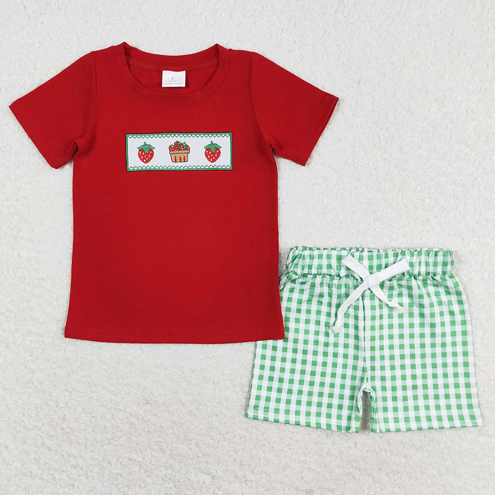 Baby Boys Clothes Red Strawberry Cake Short Sleeve Shirt Top Shorts Sets BSSO0810