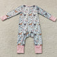 Baby Girls Rompers Long Sleeves Horses Chicks Farm Zip Convertible Rompers LR2401