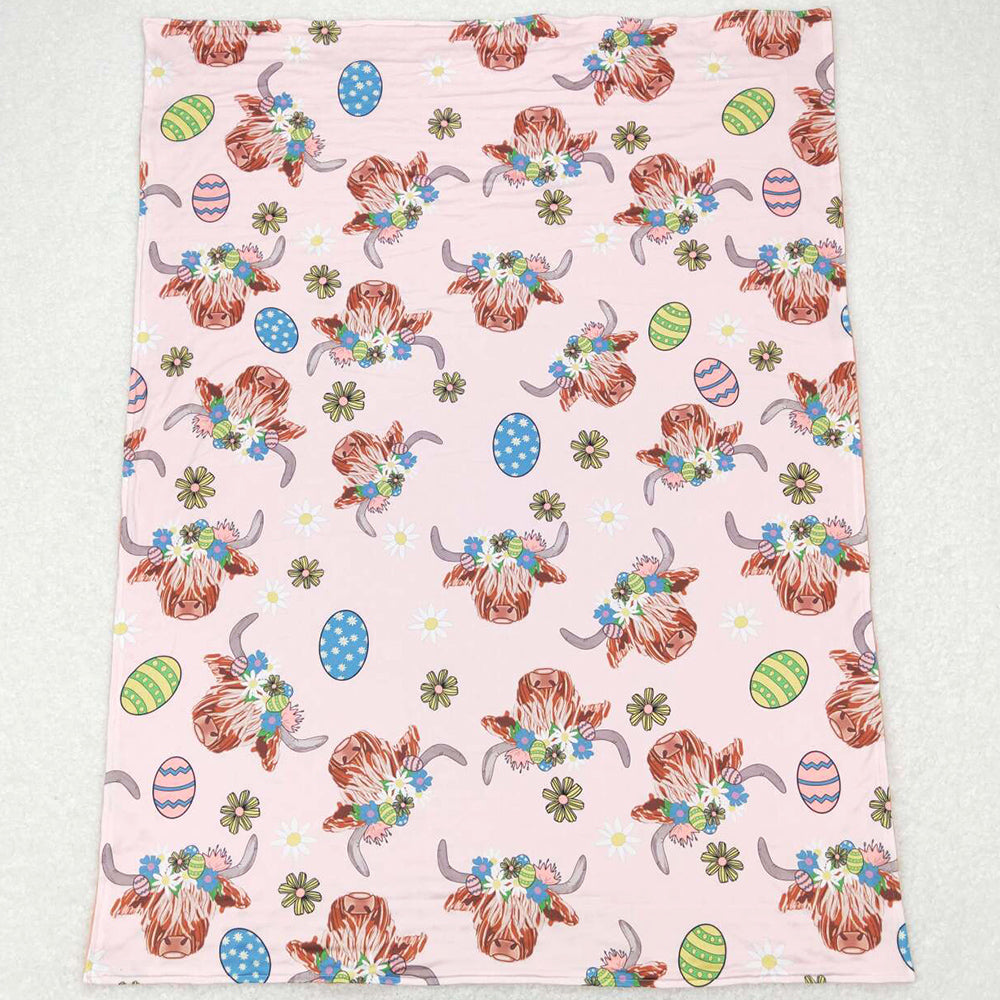 Baby Girls Blankets Easter Pink Highland Cow Eggs Blankets BL0095