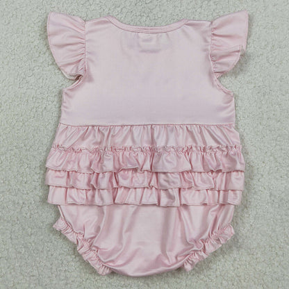 Baby Girls Rompers Pink Flutter Sleeve Cherry Bows I'm Just a Girl Ruffle Rompers SR3825