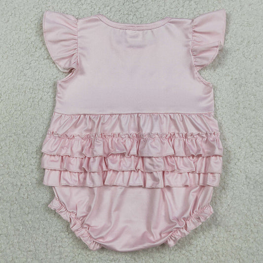 Baby Girls Rompers Pink Flutter Sleeve Cherry Bows I'm Just a Girl Ruffle Rompers SR3825