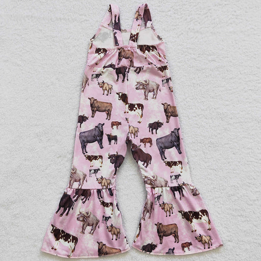 Baby Girls Jumpsuit Western Pink Cow Bell Bottom Jumpsuits SR0372