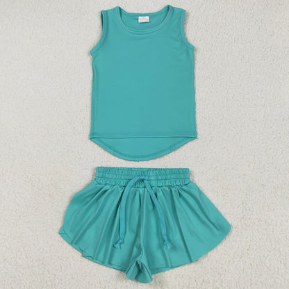 Sibling Baby Girls Clothes Sleeveless Colorful Yoga Vests Top Ruffle Shorts Sets 5.28
