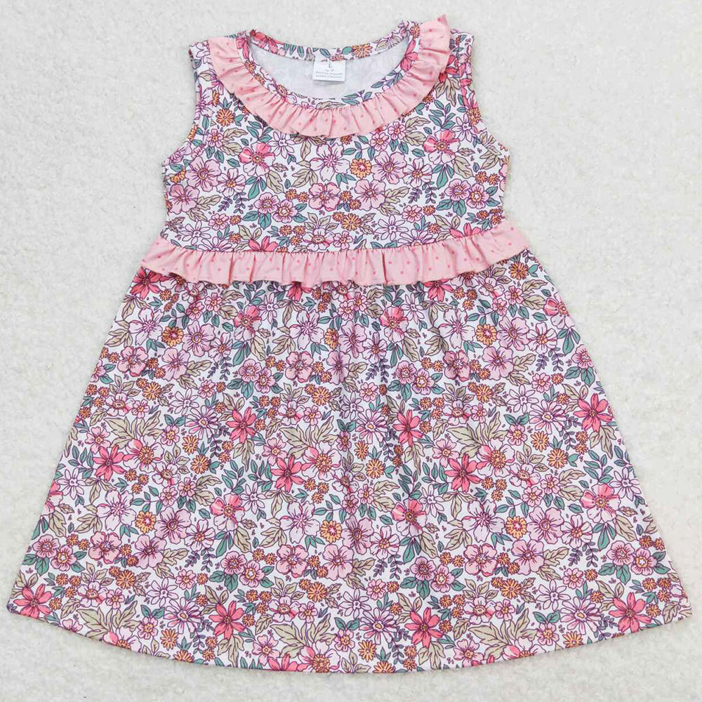 Baby Girls Dress Pink Flowers Bows Sleeveless Knee Length Dresses GSD0935