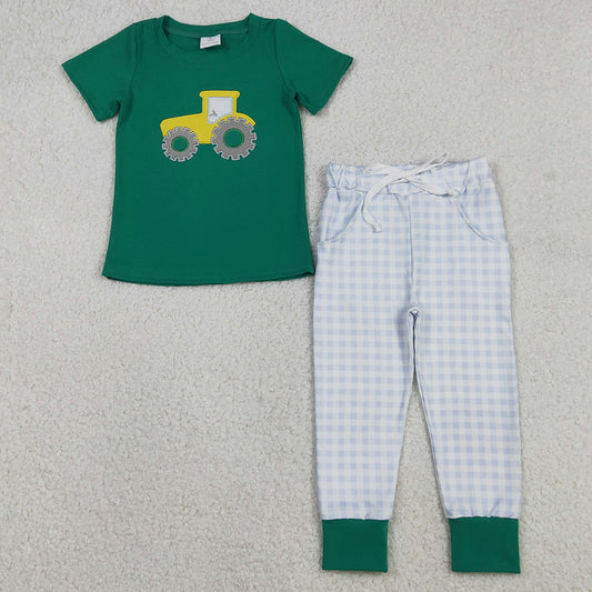Baby Boys Clothes Embroidery Golf Truck Top Checked Pockets Leggings Clothes Sets BSPO0615 12.5