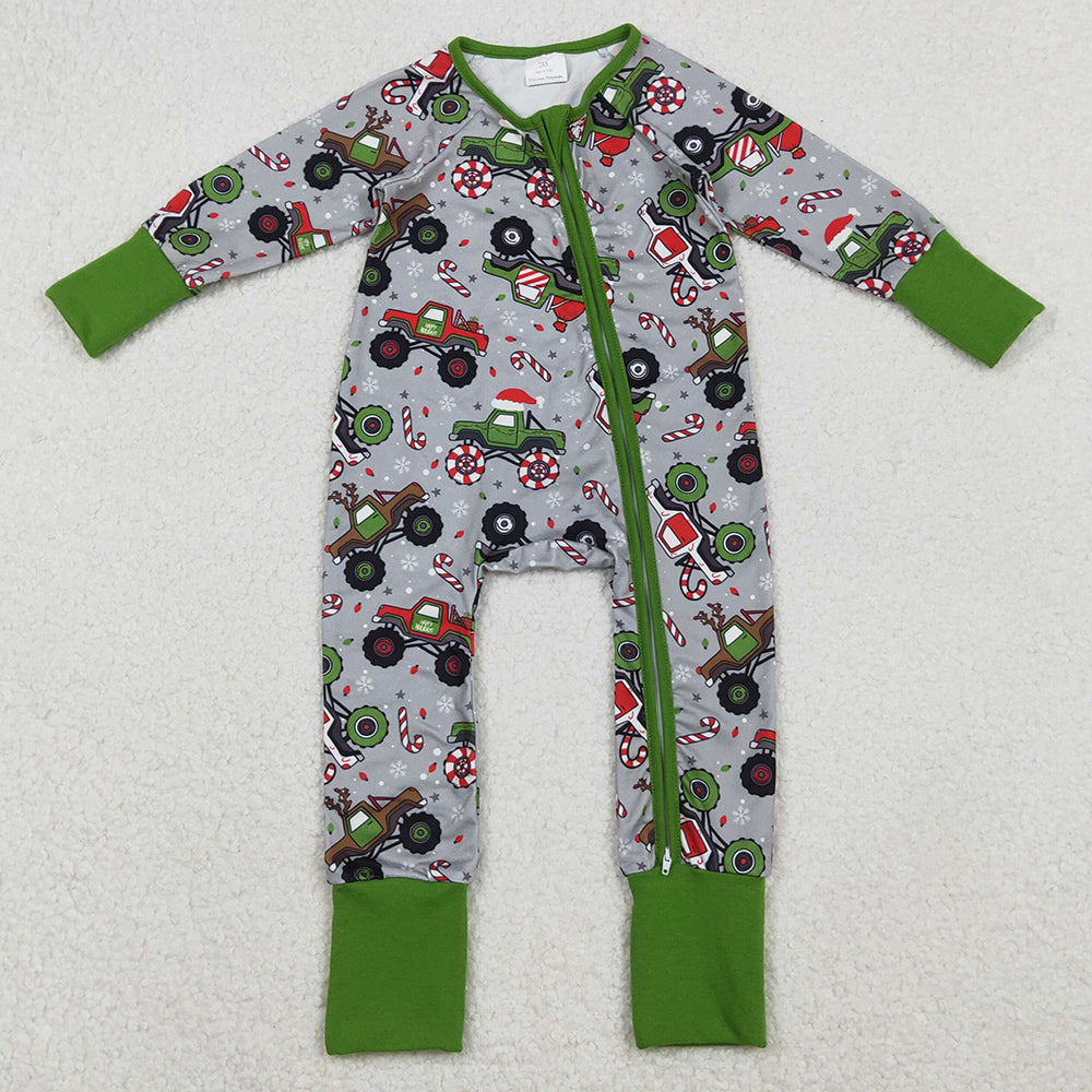 Baby Boys Rompers Trucks Candy Cane Christmas Zip Rompers LR2669 11.3