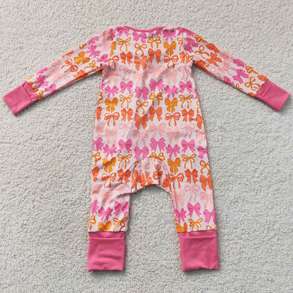 Baby Girls Rompers Long Sleeves Bows Ruffle Zip Convertible Rompers LR2567