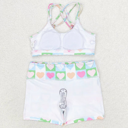 Baby Girls Swimsuits Pink Hearts Top Shorts Swimsuits S0373
