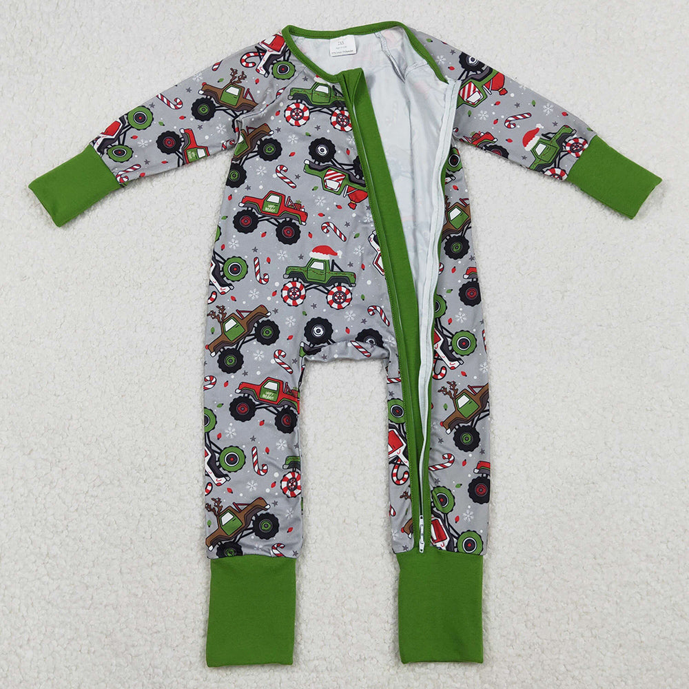 Baby Boys Rompers Trucks Candy Cane Christmas Zip Rompers LR2669 11.3