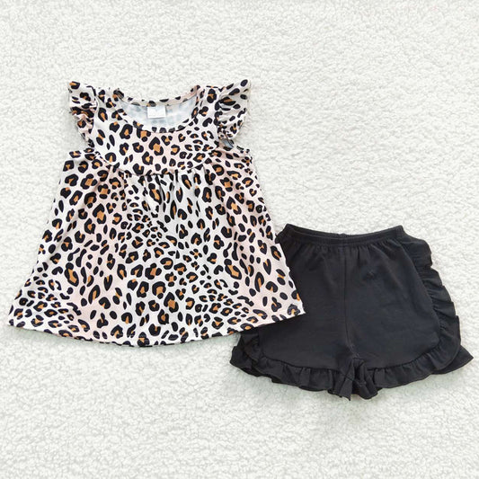 Baby Girls Clothes Summer Leopard Tunic Top Black Shorts Sets GSSO0312