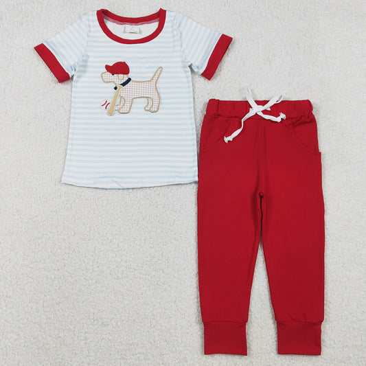 Baby Boys Clothes Embroidery Dog Baseballs Stripe Top Pockets Pants Team Clothes Sets BSPO0613 12.3