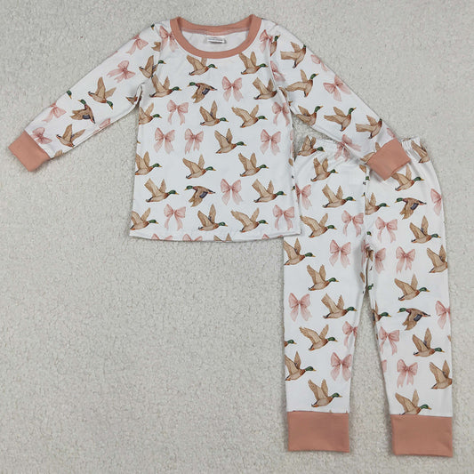 Baby Girls Pajamas Ducks Bows Plaid Top Pants Pajamas Set GLP2687 10.2