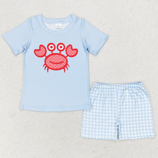 Baby Boys Clothes Crab Short Sleeve Shirt Top Checkered Shorts Sets BSSO0808