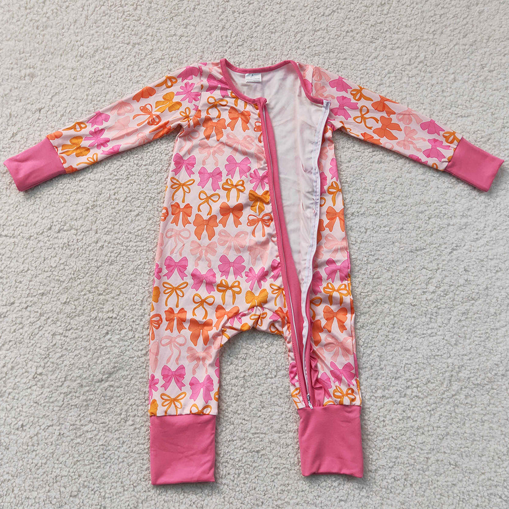 Baby Girls Rompers Long Sleeves Bows Ruffle Zip Convertible Rompers LR2567