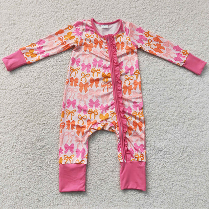 Baby Girls Rompers Long Sleeves Bows Ruffle Zip Convertible Rompers LR2567