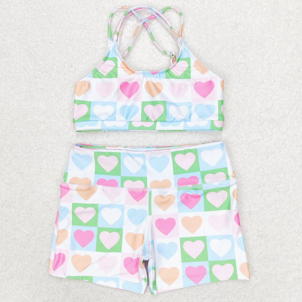 Baby Girls Swimsuits Pink Hearts Top Shorts Swimsuits S0373