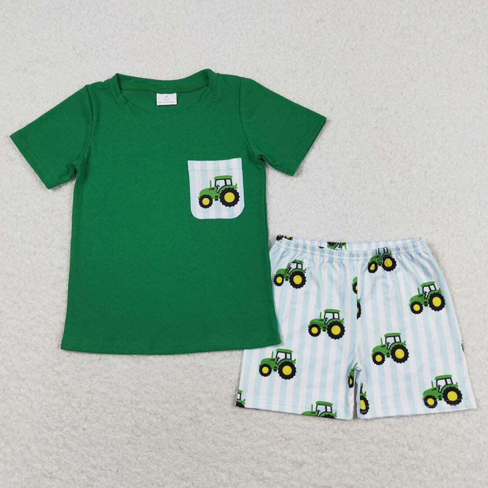 Baby Boys Clothes Green Tee Shirts Tops Tractors Shorts Sets BSSO0903