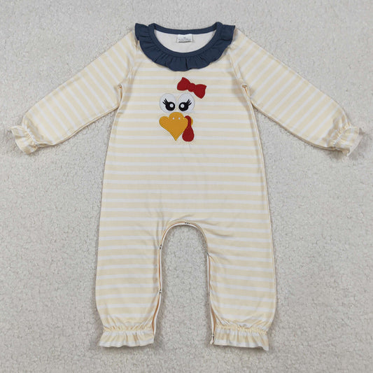 Baby Girls Rompers Embroidery Turkey Stripe Thanksgiving Ruffle Footie Rompers LR2424 10.3