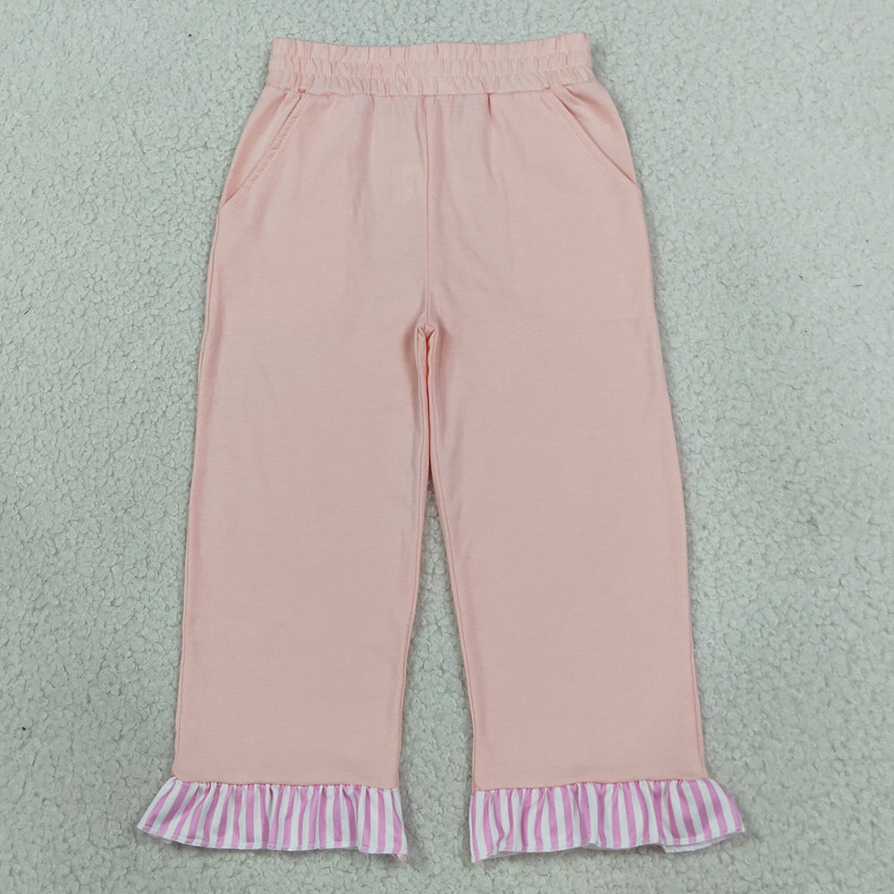 Baby Girls Pants Light Pink Stripe Pockets Ruffle Pants Bottom P1151