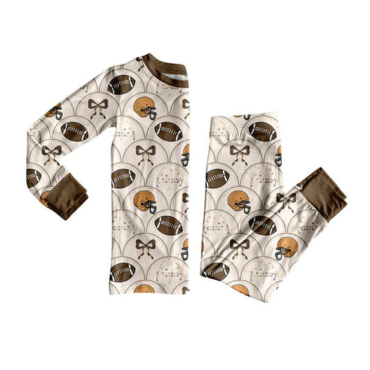 Preorder (moq 5)Baby Boys Footballs Bows Checked Top Pants Team Pajamas Sets 9.3