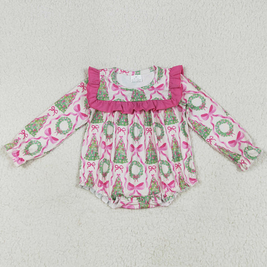 Baby Girls Rompers Long Ruffle Sleeves Christmas Trees Bows Ruffle Rompers LR2202 6.26