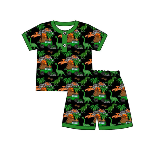 Preorder moq 5 Baby Boys Short Sleeves Green Dinosaurs Button Top Short Pajamas Set 4.14