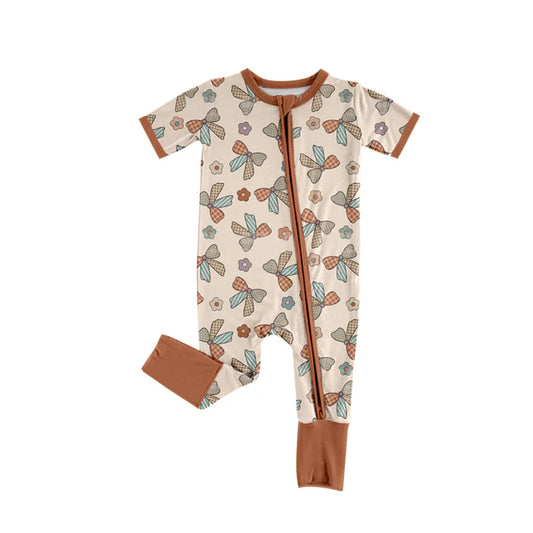 Preorder (moq 5)Baby Boys Short Sleeves Colorful Bows Flowers Zipper Pant Rompers 6.13