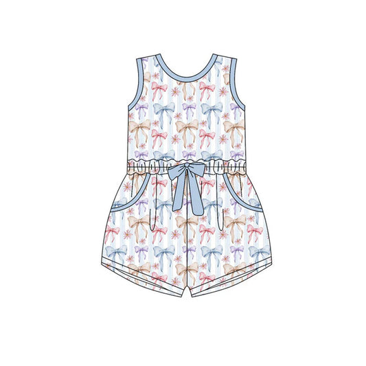 Preorder(moq 5) Baby Girls Sleeveless Colorful Bows Stripe Pockets Shorts Jumpsuits 11.14