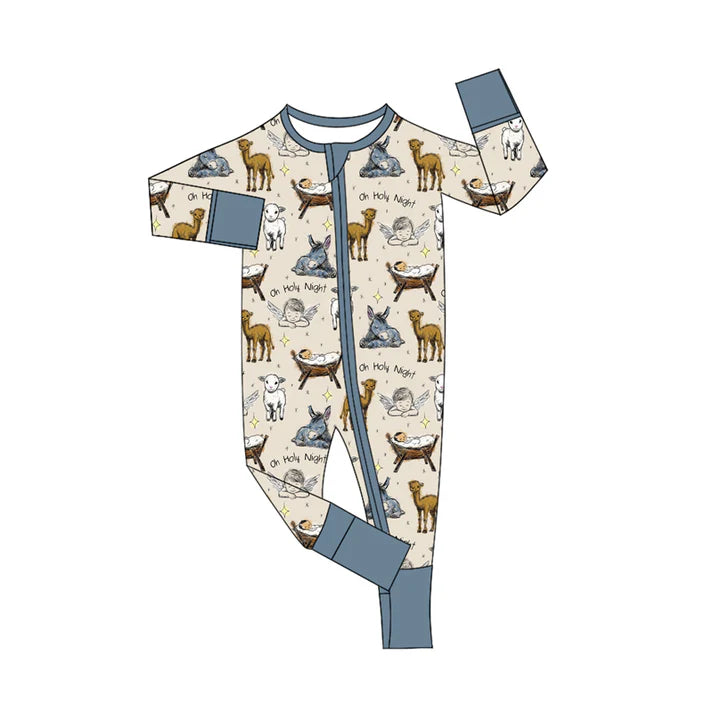 Preorder (moq 5)Baby Boys Blue Long Sleeves Ship Donkey Zipper Rompers 5.16