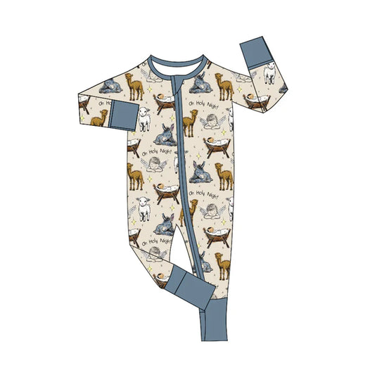 Preorder (moq 5)Baby Boys Blue Long Sleeves Ship Donkey Zipper Rompers 5.16
