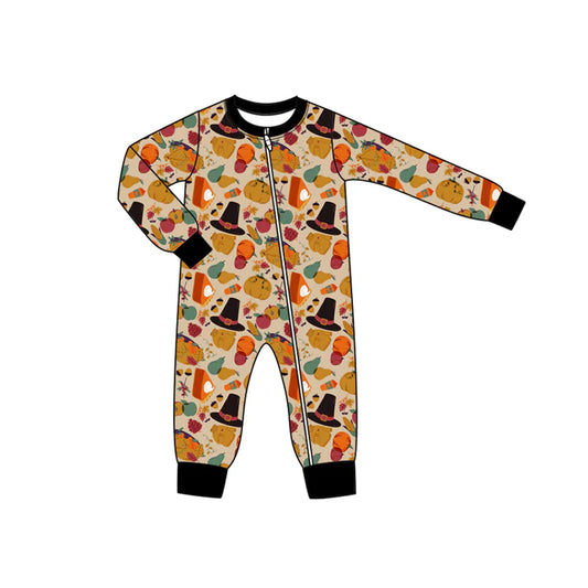Preorder moq 5 Baby Infant Boys Long Sleeves Pumpkins Pie Plaid Zipper Romper 7.15