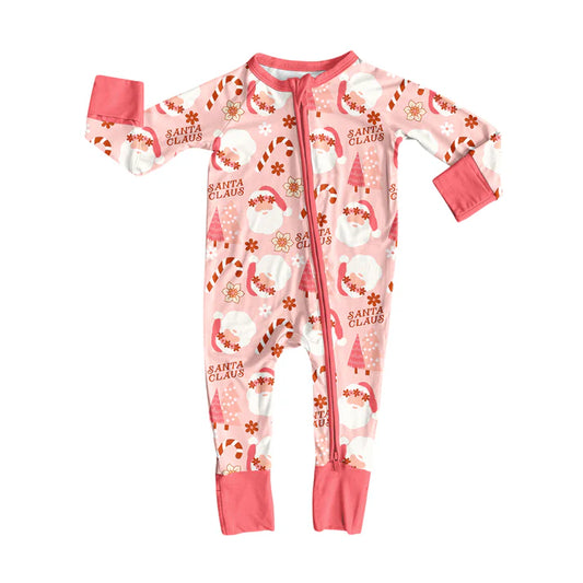Preorder(moq 5)Baby Girls Pink Santa Candy Cane Zipper Pant Rompers 7.26