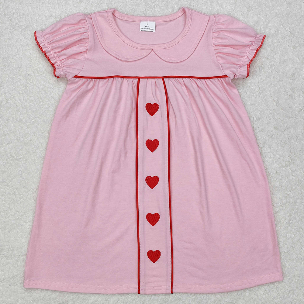 Baby Girls Dress Valentines Pink Hearts Short Sleeve Knee Length Dresses GSD1453