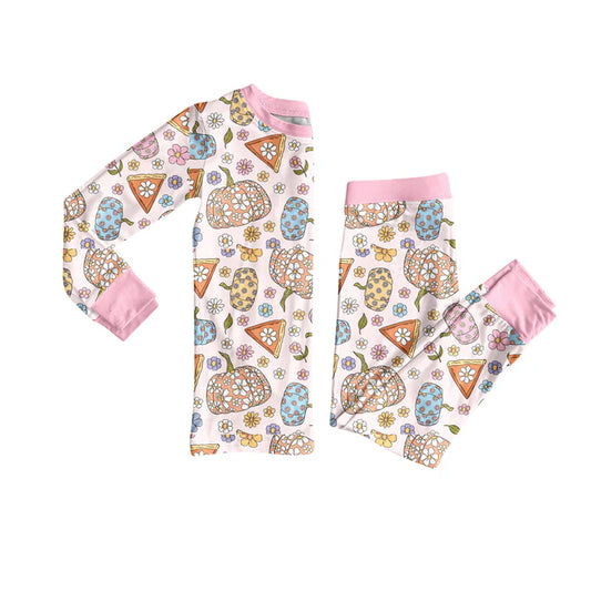 Preorder (moq 5)Baby Girls Long Sleeves Pink Floral Pumpkins Top Pant Pajamas Set 5.27