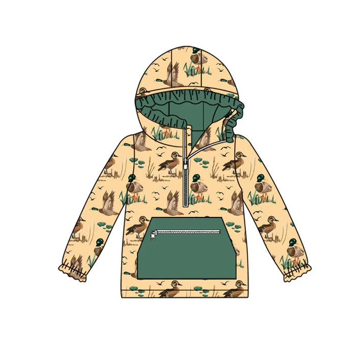 Preorder(moq 5) Baby Girls Long Sleeves Ducks Plaid Pocket Zipper Western Hoodies 8.15