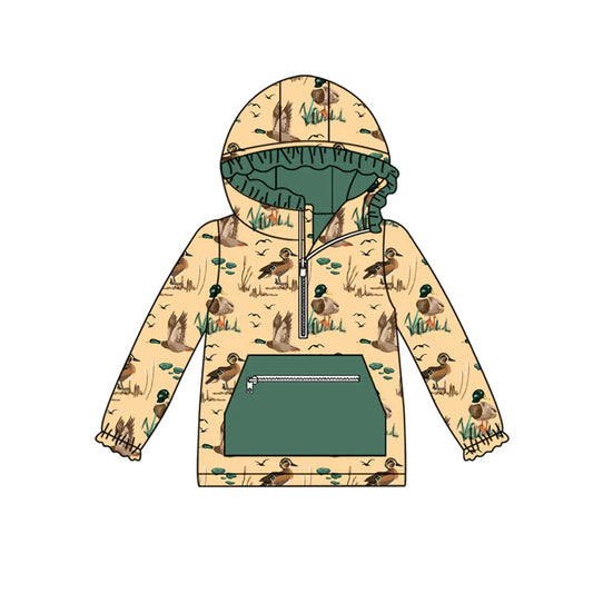 Preorder(moq 5) Baby Girls Long Sleeves Ducks Plaid Pocket Zipper Western Hoodies 8.15