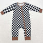 Baby Infant Boys Rompers Fall Black Checkered Zip Bamboo Rompers LR1436